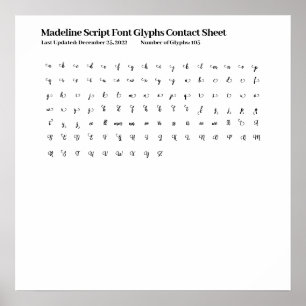 Madeline Script Font Glyphs Contact Sheet Poster