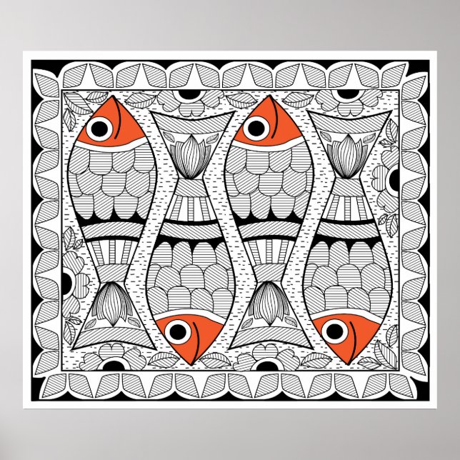 Madhubani 4 Fish Poster (Front)