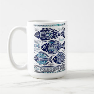 Madhubani blue fish and traditional lady  Mug
