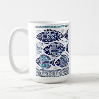 Madhubani blue fish and traditional lady  Mug