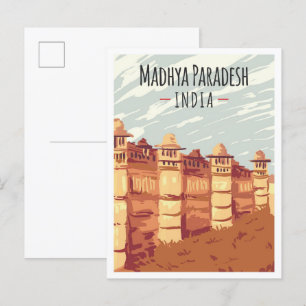 Madhya Paradesh India Vintage Travel Illustration Postcard