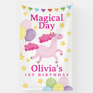 Madical Day first Cute Pink Unicorn Birthday Banner