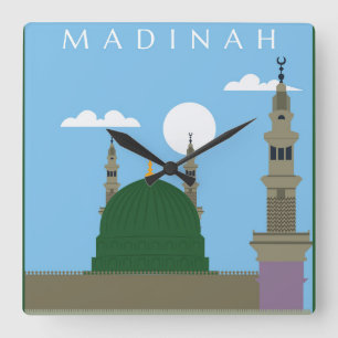 Madinah city with Masjid e Nawabi Square Wall Clock