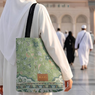 Madinah Green Carpet Print Leather-look Patch Gift Tote Bag