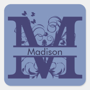 Madison Monogram Butterfly Swirls Square Sticker
