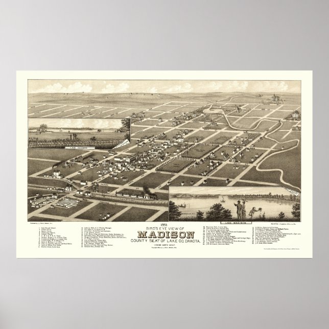 Madison, SD Panoramic Map - 1883 Poster (Front)