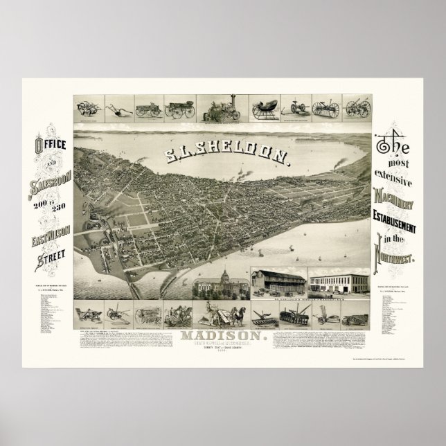 Madison, WI Panoramic Map - 1885 Poster (Front)