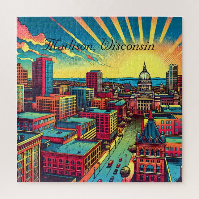 Madison, Wisconsin City Skyline at Sunset Jigsaw Puzzle (Vertical)