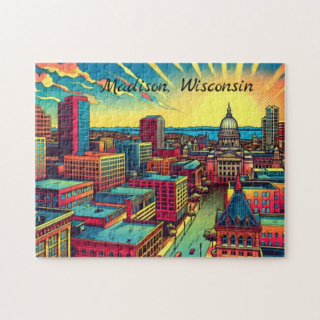 Madison, Wisconsin City Skyline at Sunset Jigsaw Puzzle (Horizontal)