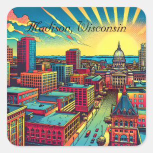 Madison, Wisconsin City Skyline at Sunset Square Sticker