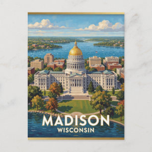 Madison Wisconsin Golden Dome Travel Postcard