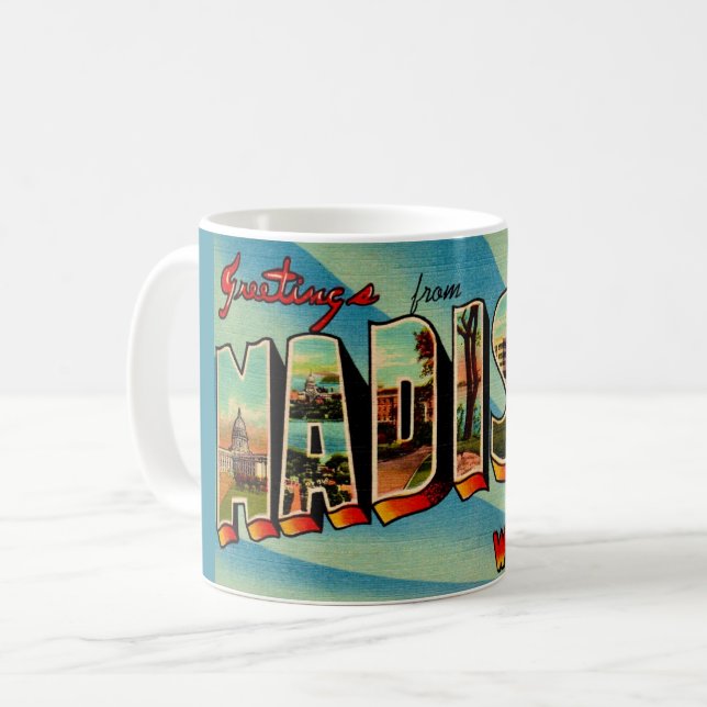 Madison Wisconsin Greeting Postcard Coffee Mug (Front Left)