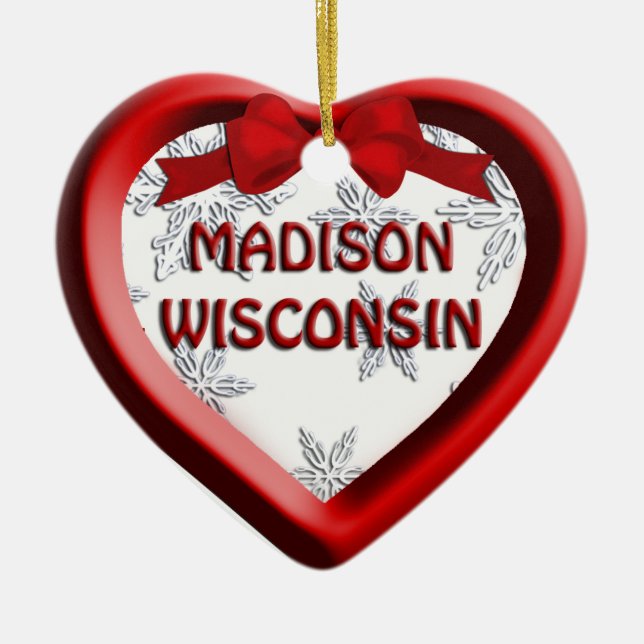 Madison Wisconsin Heart Christmas Ornament (Front)