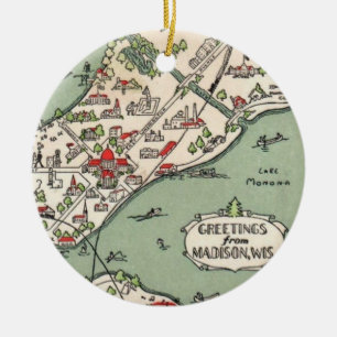 Madison Wisconsin Lakes Map Ceramic Tree Decoration