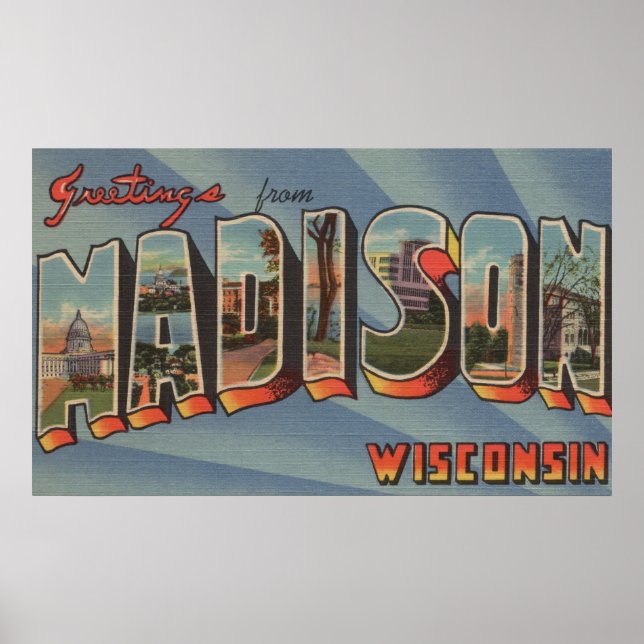 Madison, Wisconsin - Large Letter Scenes Poster (Front)