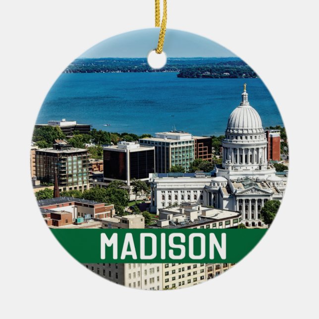 Madison Wisconsin Memento Photo Ceramic Tree Decoration (Front)