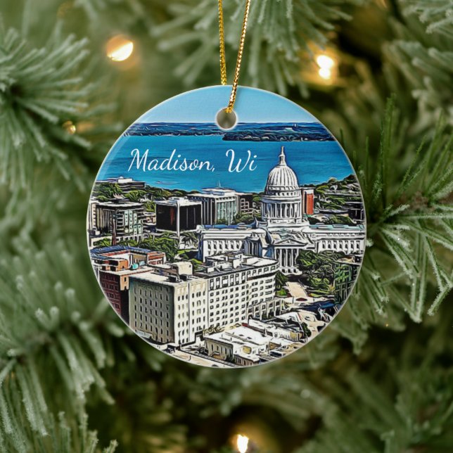 Madison, Wisconsin Photography Christmas Holiday Ceramic Tree Decoration (Tree)