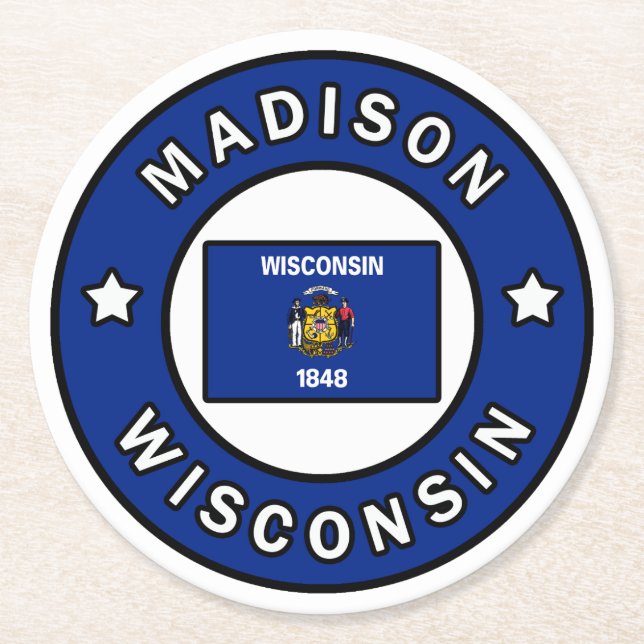 Madison Wisconsin Round Paper Coaster (Front)