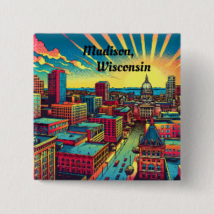 Madison, Wisconsin Skyline at Sunset 15 Cm Square Badge