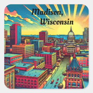 Madison, Wisconsin Skyline at Sunset Square Sticker