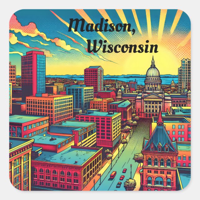 Madison, Wisconsin Skyline at Sunset   Square Sticker (Front)