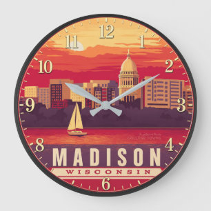 Madison Wisconsin Sunset Large Clock