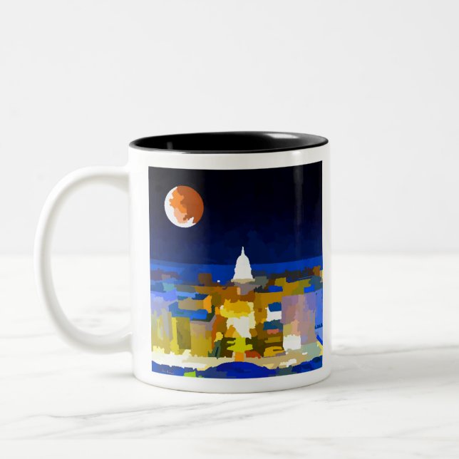 Madison Wisconsin Super Moon Skyline Two-Tone Coffee Mug (Left)