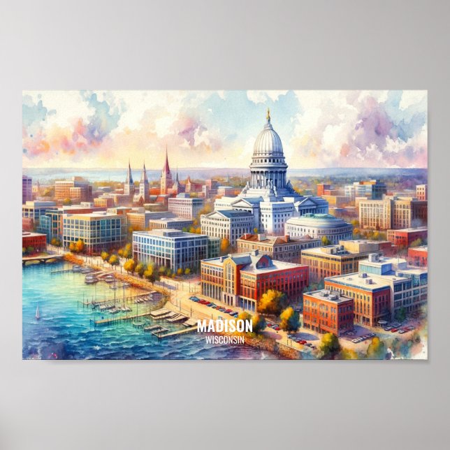 Madison Wisconsin Travel Places watercolor Poster (Front)