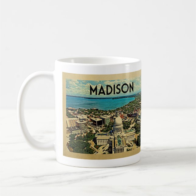 Madison Wisconsin Vintage Travel Coffee Mug (Left)