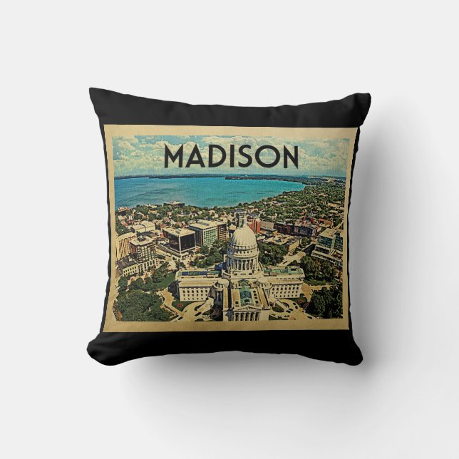 Madison Wisconsin Vintage Travel Cushion (Front)