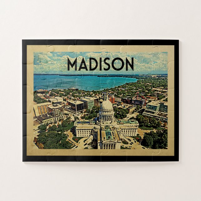 Madison Wisconsin Vintage Travel Jigsaw Puzzle (Horizontal)