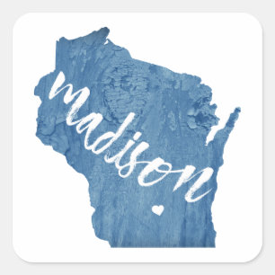 Madison, Wisconsin Wood Grain Square Sticker