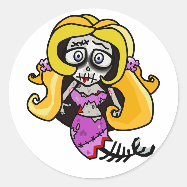 'Madison' Zombie Mermaid Classic Round Sticker (Front)