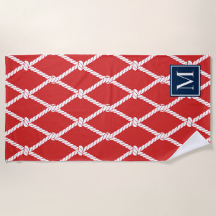 MadisonSage Nautical Rope Monogram – Red & Navy Beach Towel