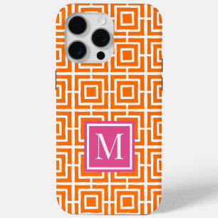 MadisonSage Square Lattice Monogram Orange & Pink iPhone 15 Pro Max Case