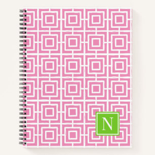 MadisonSage Square Lattice Monogram – Pink & Lime Notebook