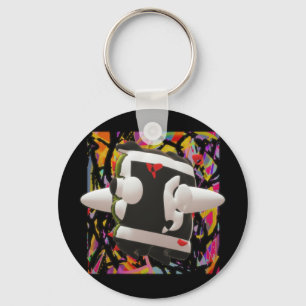 Madness art mosaic deep colours black framed USB Key Ring