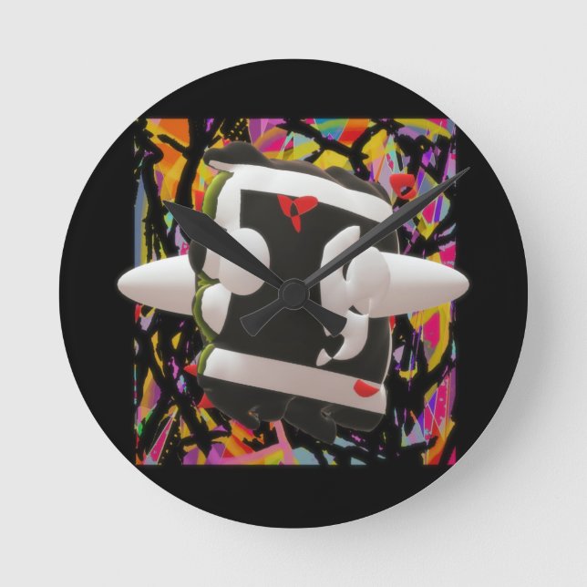 Madness art mosaic deep colours black framed    wa round clock (Front)