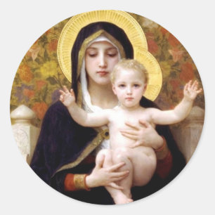 Madona with lilies Bouguereau antique painting Classic Round Sticker