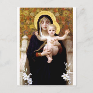 Madona with lilies Bouguereau antique painting Postcard