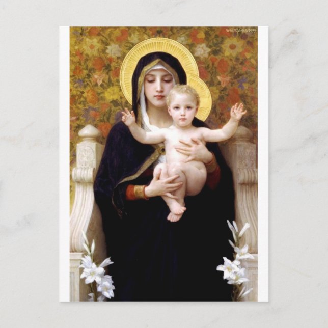 Madona with lilies Bouguereau antique painting Postcard (Front)