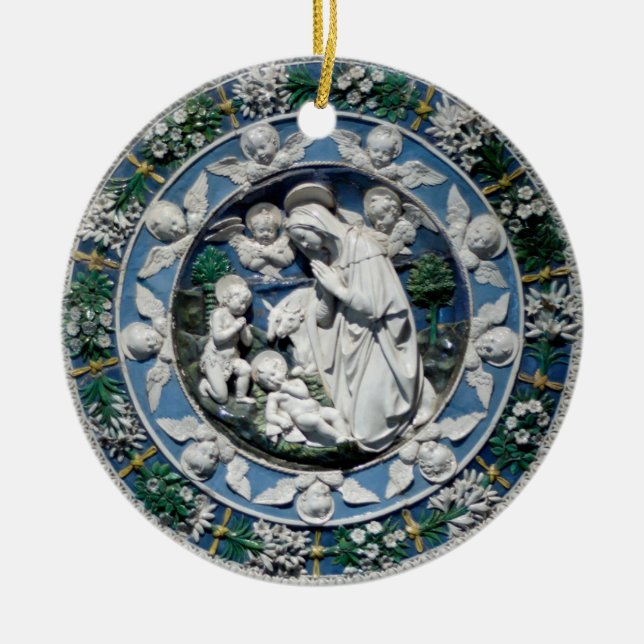 Madonna Adoring the Child by Della Robbia Ceramic Tree Decoration (Front)