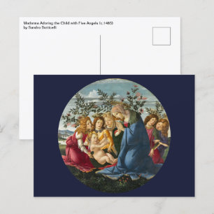 Madonna Adoring the Child with 5 Angels Botticelli Postcard