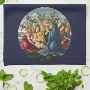 Madonna Adoring the Child with 5 Angels Botticelli Tea Towel