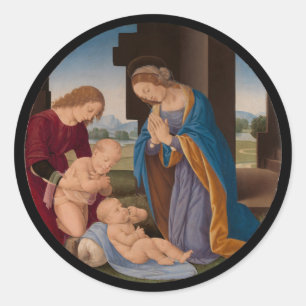 Madonna Adoring the Child with the Infant Saint Classic Round Sticker