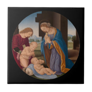 Madonna Adoring the Child with the Infant Saint Tile