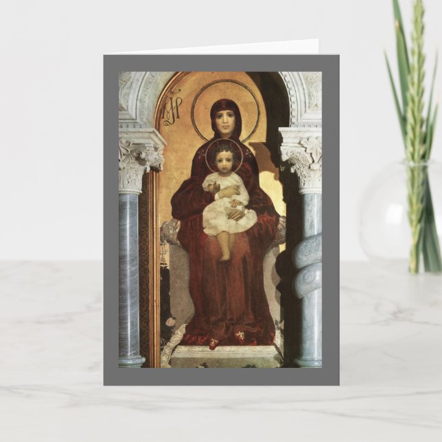 Madonna and Baby Jesus on Throne Holiday Card (Front)