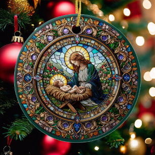 Madonna and Baby Jesus Religious Christmas Ceramic Tree Decoration