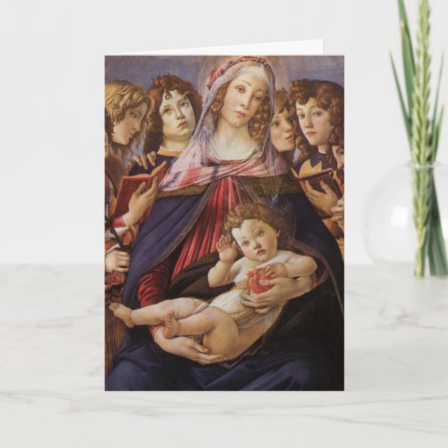 Madonna and Child Angels by Botticelli, Christmas Holiday Card (Front)