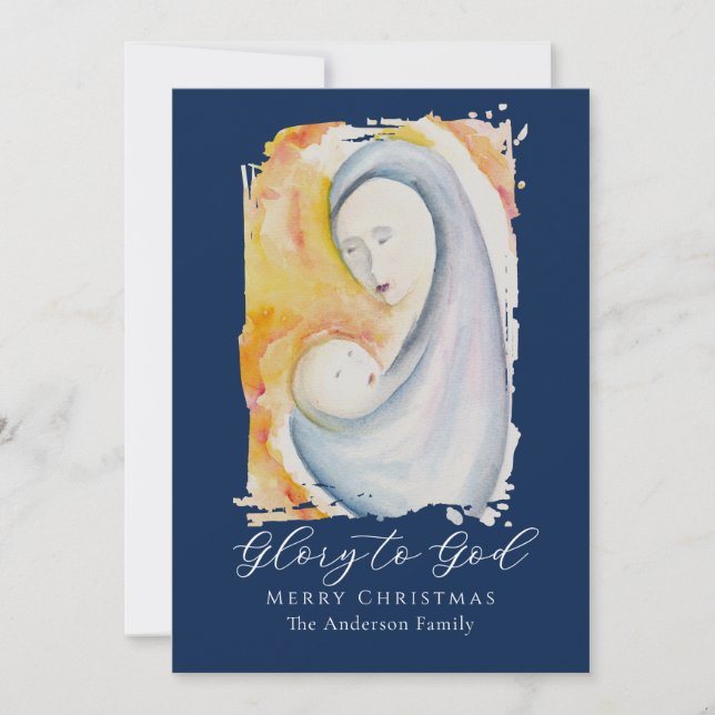 Madonna and Child Bible Verse Calligraphy Script Holiday Card (Front)